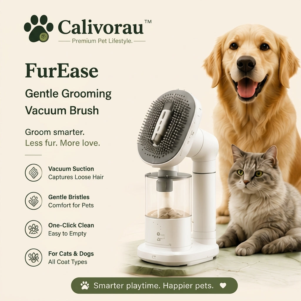 Calivorau™ FurEase Gentle Grooming Vacuum Brush